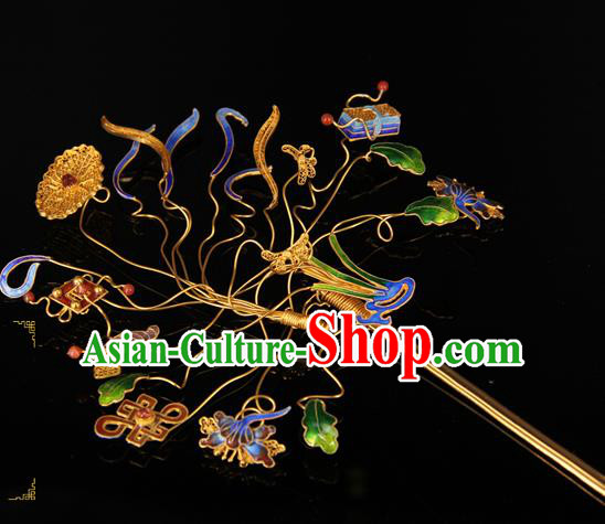 China Ancient Qing Dynasty Empress Hairpin Traditional Palace Headpiece Handmade Queen Blueing Hair Stick