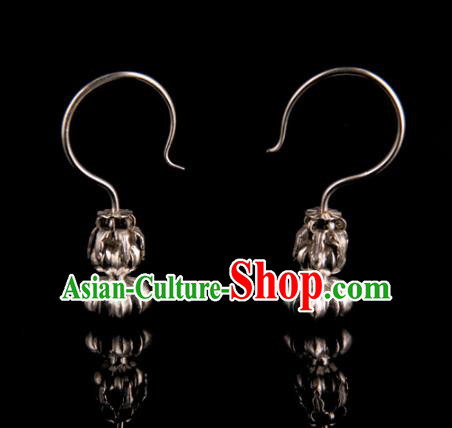 Handmade Chinese Ancient Qing Dynasty Ear Accessories Traditional Court Silver Earrings Jewelry