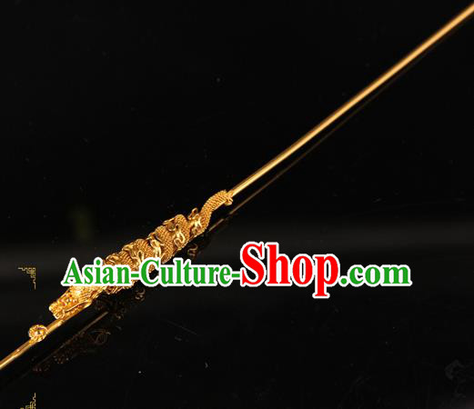 China Traditional Ming Dynasty Lord Hair Stick Ancient Emperor Golden Dragon Head Hairpin