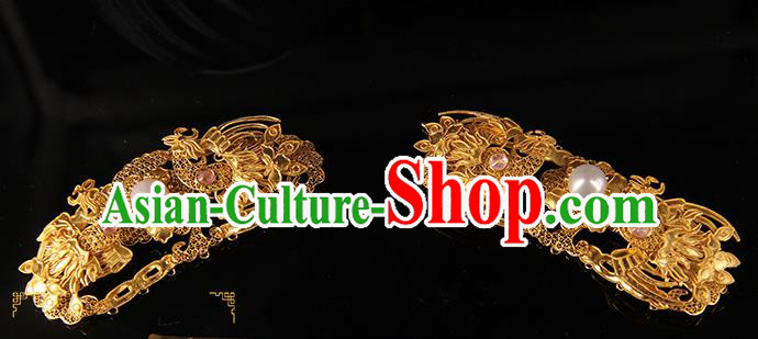 China Ancient Qing Dynasty Empress Golden Hairpin Handmade Queen Golden Phoenix Hair Stick Traditional Palace Headpiece