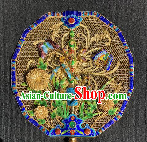 China Traditional Qing Dynasty Court Enamel Palace Fan Ancient Empress Round Fan