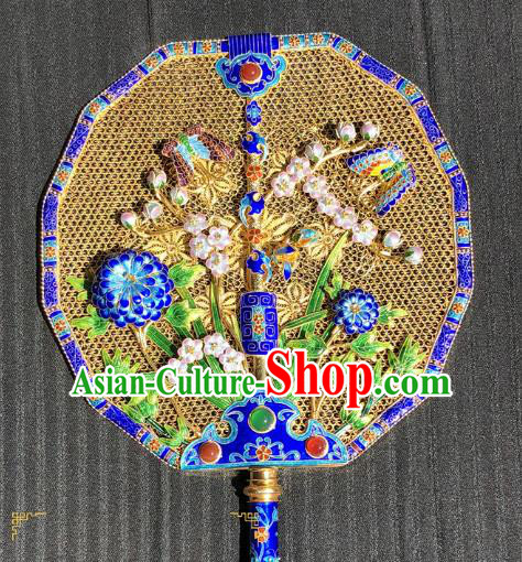 China Ancient Empress Round Fan Traditional Qing Dynasty Court Enamel Peony Palace Fan