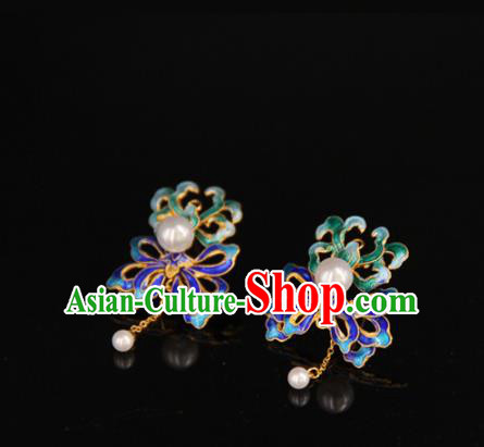 Handmade Chinese Ancient Qing Dynasty Imperial Consort Earrings Accessories Traditional Court Cloisonne Ear Jewelry