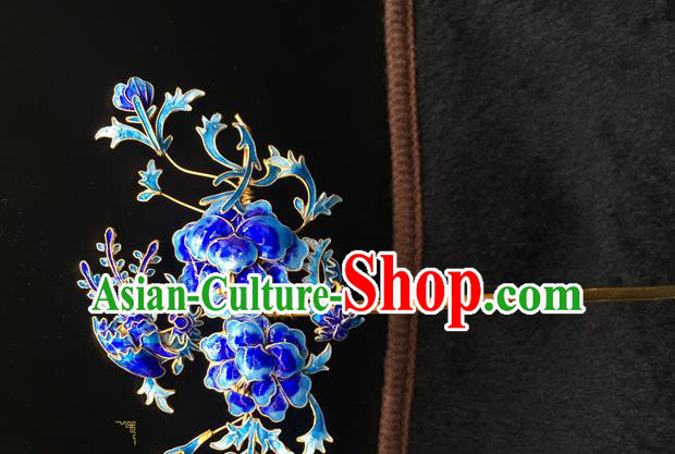 China Handmade Queen Enamel Peony Hair Stick Traditional Palace Headpiece Ancient Qing Dynasty Empress Hairpin