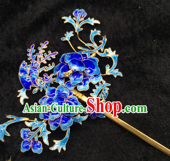 China Handmade Queen Enamel Peony Hair Stick Traditional Palace Headpiece Ancient Qing Dynasty Empress Hairpin