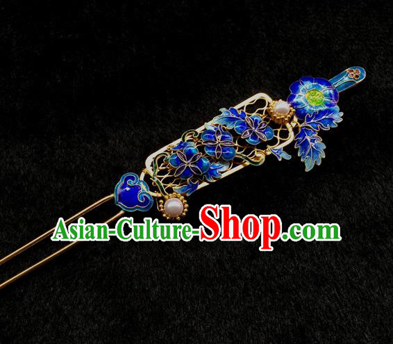 China Handmade Court Queen Pearls Hair Stick Traditional Palace Headpiece Ancient Qing Dynasty Empress Enamel Peony Hairpin