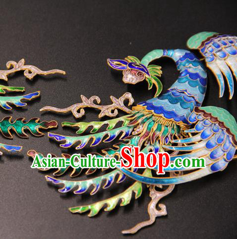 China Handmade Court Queen Hair Stick Traditional Palace Headpiece Ancient Qing Dynasty Empress Cloisonne Phoenix Hairpin