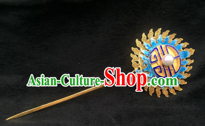 China Handmade Court Hair Stick Traditional Palace Headpiece Ancient Qing Dynasty Empress Enamel Flame Hairpin