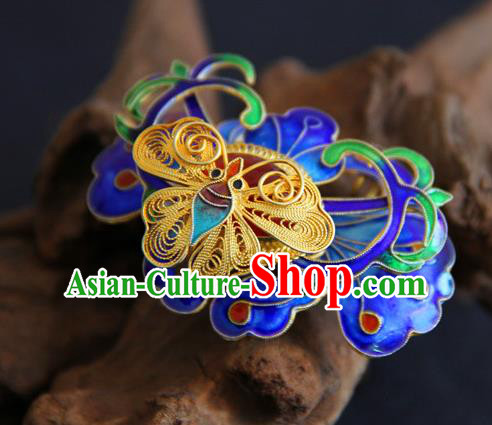 Handmade Traditional Court Golden Butterfly Necklace Jewelry Chinese Ancient Qing Dynasty Enamel Pendant Accessories