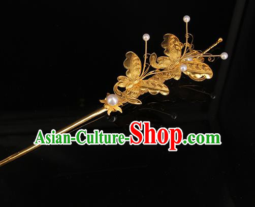 China Handmade Queen Golden Butterfly Hair Stick Ancient Qing Dynasty Empress Hairpin Traditional Palace Headpiece