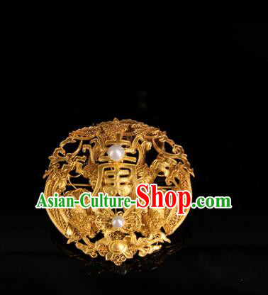 China Handmade Queen Phoenix Hair Crown Traditional Palace Headpiece Ancient Qing Dynasty Empress Golden Hairpin