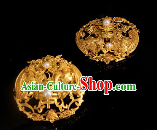 China Handmade Queen Phoenix Hair Crown Traditional Palace Headpiece Ancient Qing Dynasty Empress Golden Hairpin