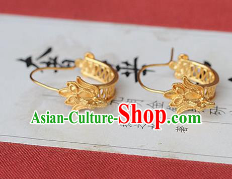 Handmade Traditional Court Golden Phoenix Ear Jewelry Chinese Ancient Tang Dynasty Queen Earrings Accessories