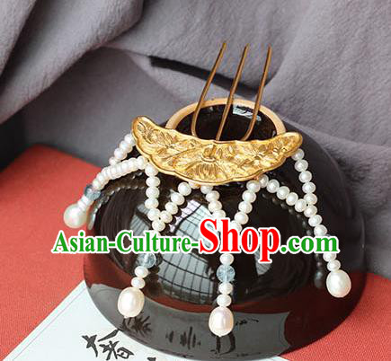 China Ancient Tang Dynasty Empress Tassel Hairpin Traditional Palace Hair Jewelry Handmade Court Carving Chrysanthemum Hair Comb