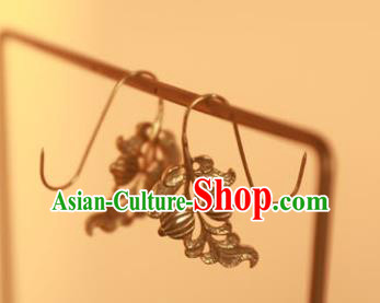 Handmade Traditional Court Empress Ear Jewelry Chinese Ancient Song Dynasty Golden Earrings Accessories