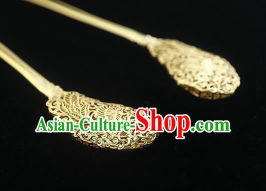 China Handmade Court Empress Hairpin Traditional Palace Hair Jewelry Ancient Tang Dynasty Golden Hair Stick