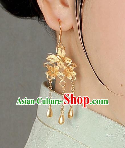 Handmade Chinese Wedding Golden Earrings Traditional Accessories Ancient Court Hanfu Tassel Ear Jewelry