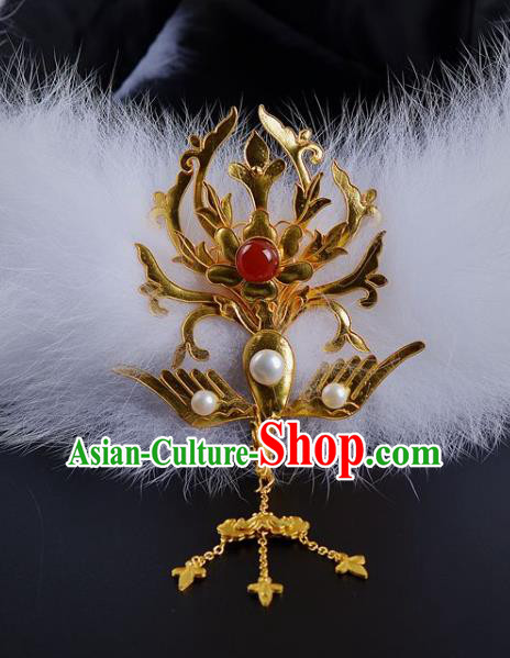 China Traditional Ming Dynasty Golden Phoenix Hair Crown Handmade Palace Hair Jewelry Ancient Queen Hairpin