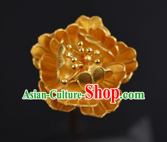 China Ancient Princess Hairpin Handmade Hair Jewelry Traditional Ming Dynasty Golden Peony Hair Stick