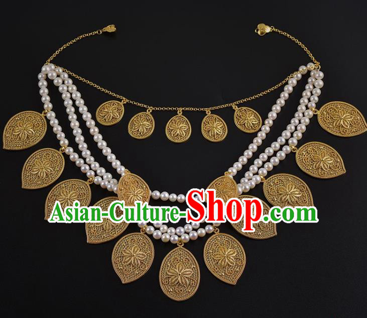 Handmade Chinese Ancient Court Hanfu Necklace Jewelry Pearls Necklet Traditional Tang Dynasty Princess Accessories
