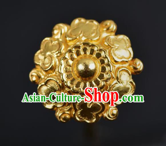 China Handmade Hair Jewelry Traditional Tang Dynasty Golden Chrysanthemum Hair Stick Ancient Princess Hairpin