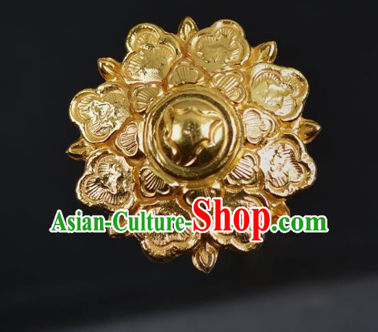 China Traditional Tang Dynasty Golden Flower Hair Stick Ancient Princess Hairpin Handmade Hair Jewelry