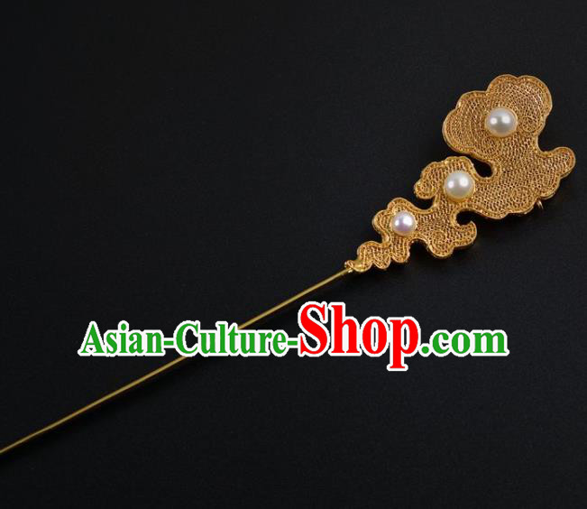 China Traditional Ming Dynasty Pearls Hairpin Handmade Hair Jewelry Ancient Empress Filigree Hair Stick