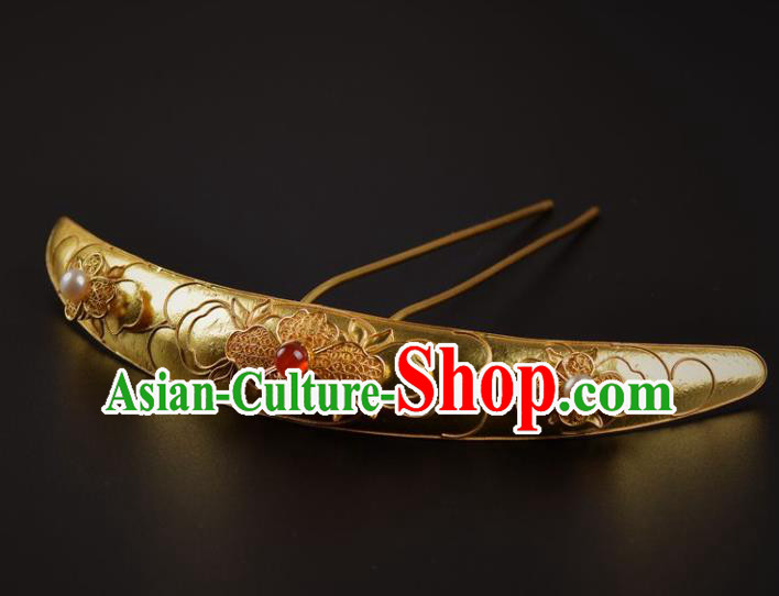 China Handmade Hair Jewelry Ancient Empress Hair Crown Traditional Tang Dynasty Golden Peony Hairpin