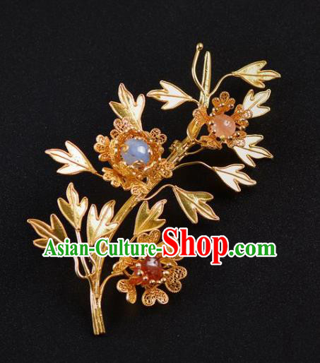 Handmade Chinese Ancient Court Golden Brooch Jewelry Traditional Hanfu Breastpin Accessories