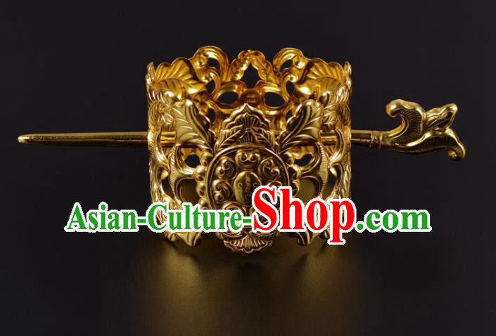 Chinese Traditional Hanfu Hair Accessories Ancient Tang Dynasty Emperor Golden Hairdo Crown Hairpin