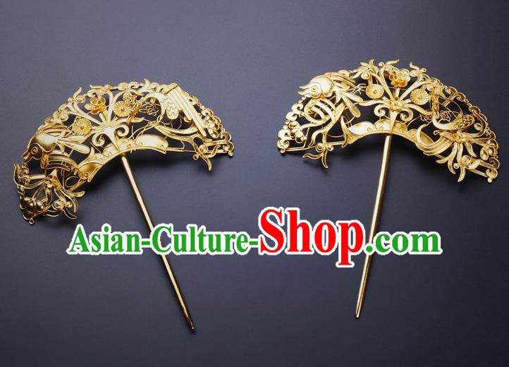 Traditional China Ancient Empress Hairpin Handmade Hair Ornament Ming Dynasty Palace Golden Plum Hair Stick