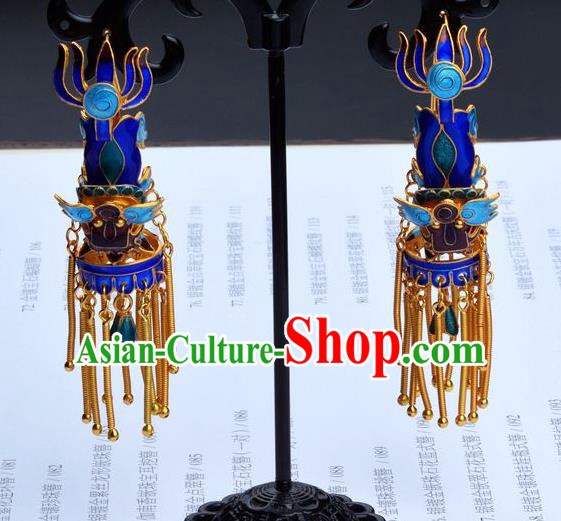 Handmade Chinese Ancient Empress Cloisonne Jewelry Traditional Qing Dynasty Court Kylin Earrings Accessories