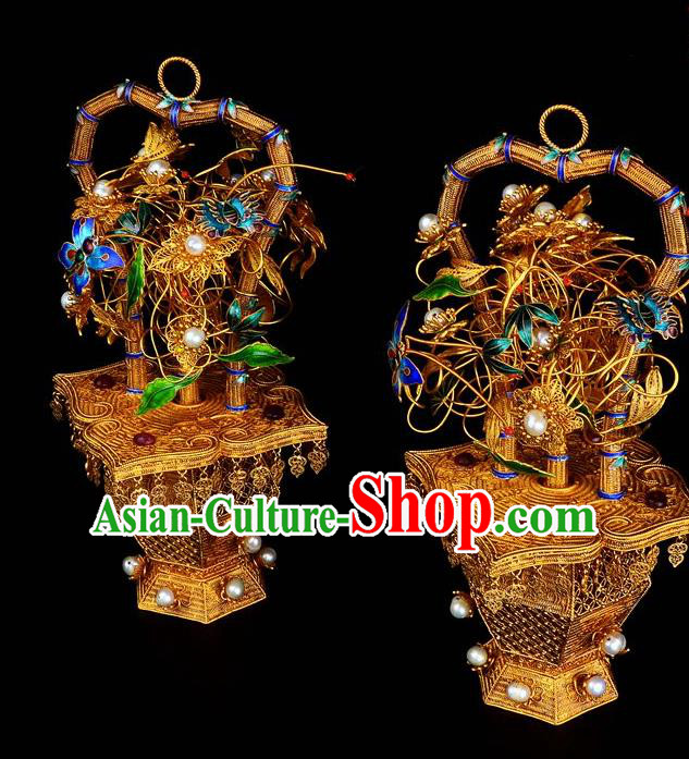 Handmade Chinese Ancient Empress Jewelry Traditional Qing Dynasty Court Filigree Earrings Accessories