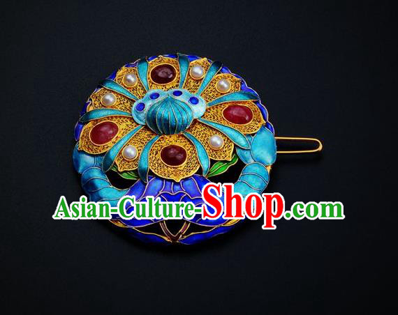 Handmade Chinese Traditional Qing Dynasty Court Cloisonne Lotus Breastpin Accessories Ancient Empress Gems Brooch Jewelry