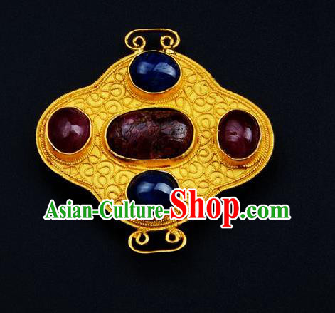 Handmade Chinese Traditional Qing Dynasty Court Golden Necklace Accessories Ancient Empress Gems Jewelry Pendant