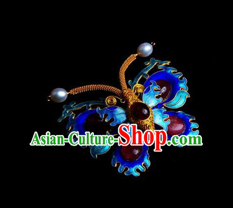 Handmade Chinese Traditional Qing Dynasty Cloisonne Butterfly Breastpin Accessories Ancient Empress Ruby Brooch Jewelry