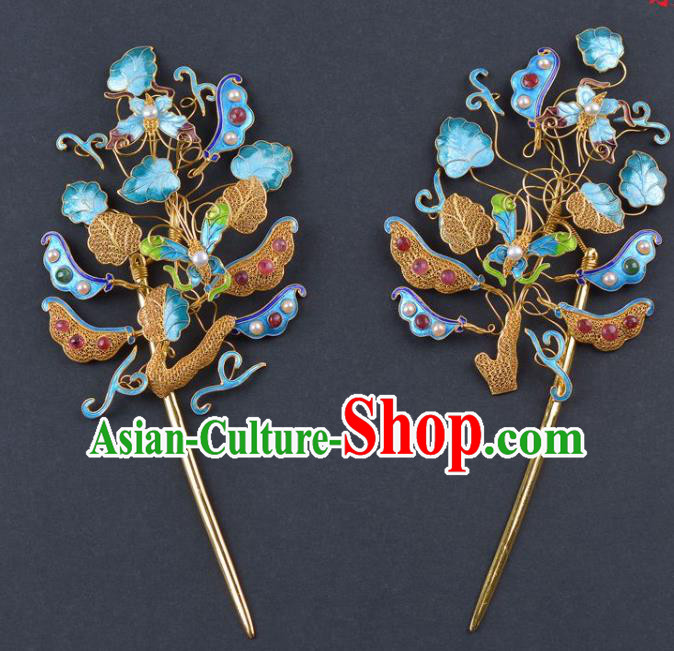 China Ancient Empress Enamel Hairpin Traditional Qing Dynasty Palace Gems Pearls Hair Stick Handmade Hair Jewelry