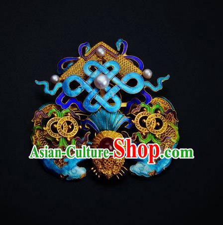 Traditional China Ancient Empress Cloisonne Hairpin Handmade Hair Ornament Qing Dynasty Palace Filigree Bat Hair Crown