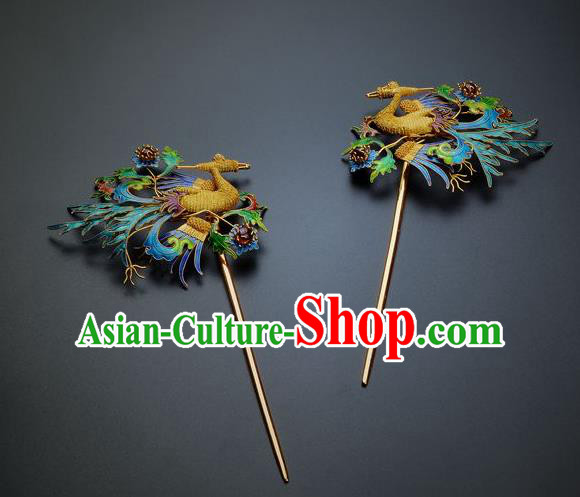 Traditional China Handmade Hair Ornament Ancient Empress Hairpin Qing Dynasty Palace Cloisonne Phoenix Hair Stick