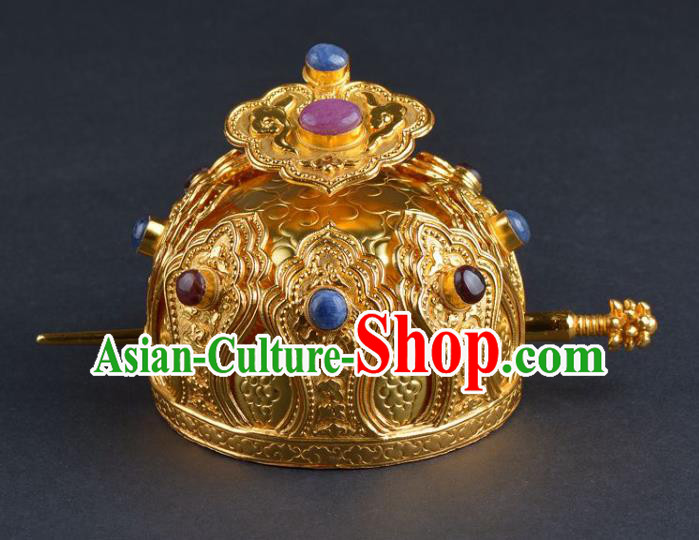 Chinese Ancient Ming Dynasty Taoist Golden Lotus Hairdo Crown Hairpin Traditional Hanfu Hair Accessories