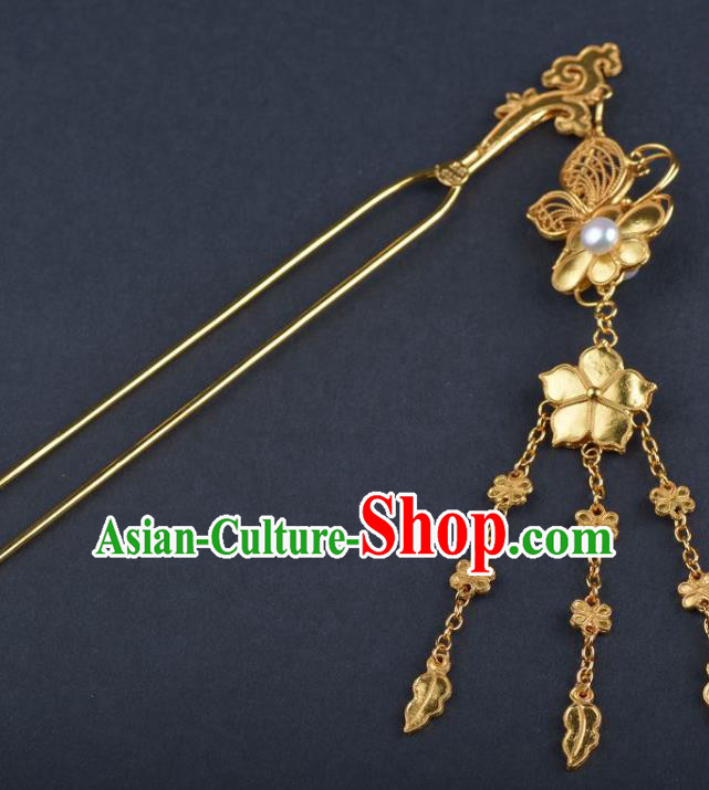 China Ancient Wedding Golden Tassel Hairpin Handmade Hair Jewelry Traditional Hanfu Hair Stick