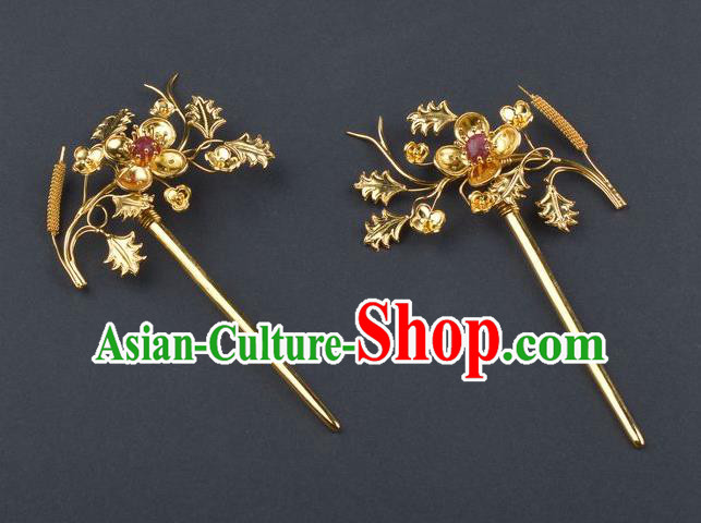 Traditional China Handmade Palace Hair Ornament Ancient Empress Golden Osmanthus Hair Stick Qing Dynasty Court Hairpin