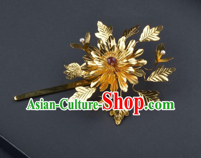 Traditional China Ancient Empress Hair Stick Handmade Palace Hair Ornament Qing Dynasty Court Golden Peony Hairpin