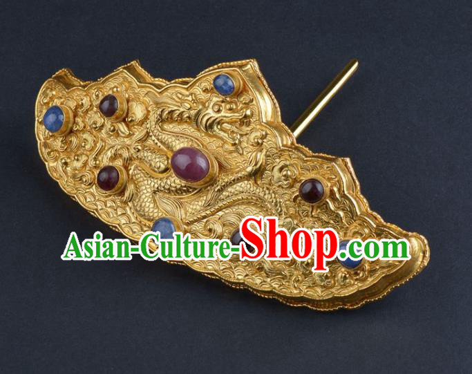 China Ancient Wedding Golden Dragon Hair Crown Handmade Hair Jewelry Traditional Ming Dynasty Empress Hairpin