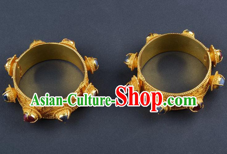 Handmade Chinese Gems Bracelet Ancient Empress Jewelry Traditional Ming Dynasty Court Bangle Accessories