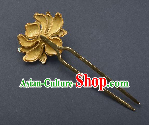 Traditional China Qing Dynasty Palace Enamel Peony Hairpin Handmade Hair Ornament Ancient Empress Pearl Hair Stick