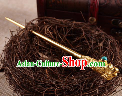 Chinese Ancient Ming Dynasty Emperor Golden Dragon Hair Stick Traditional Hanfu Hairpin Hair Accessories