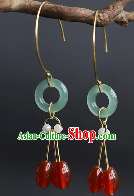 Handmade Chinese Traditional Wedding Agate Beads Ear Accessories Ancient Empress Jade Earrings