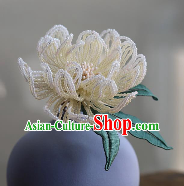 Chinese Ancient Bride Hair Stick Hanfu White Beads Peony Hairpin Traditional Wedding Hair Accessories