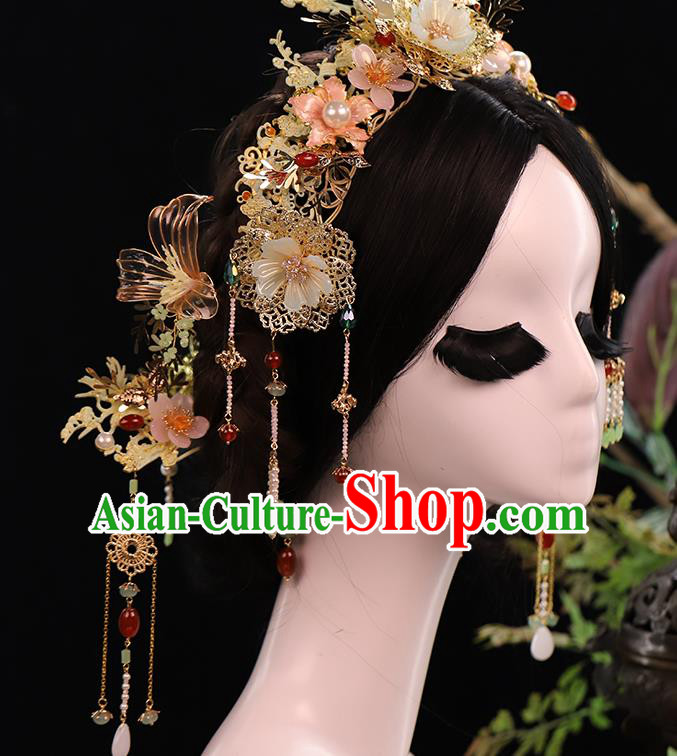 Traditional China Handmade Tassel Hair Crown Ancient Bride Hairpins Wedding Hair Ornament Phoenix Coronet Full Set